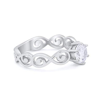 Filigree Wedding Ring Round Simulated Cubic Zirconia 925 Sterling Silver